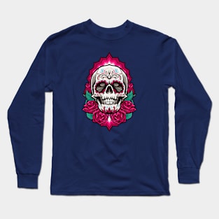 Cool Day of the Dead Sugar Skull with Roses Long Sleeve T-Shirt